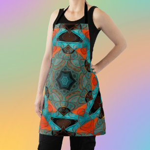 Delantal Mosaic Mandala Flor Azul y Naranja