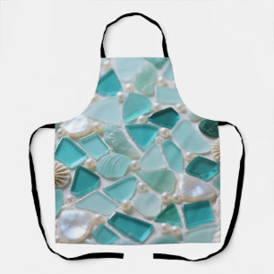 Delantal Mosaico de vidrio marino encanto costero turquesa