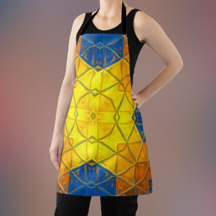 Delantal Mosaico Kaleidoscope cuadrado amarillo y azul