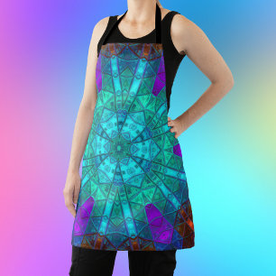 Delantal Mosaico Kaleidoscope Flor azul morado y rojo