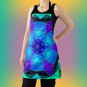 Delantal Mosaico Kaleidoscope Flor azul morado y Verde azul