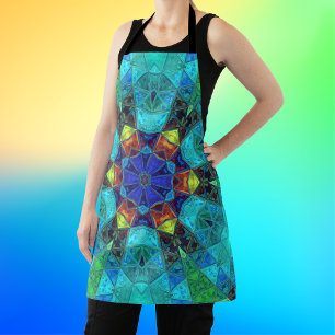 Delantal Mosaico Kaleidoscope Flor azul Verde y Naranja
