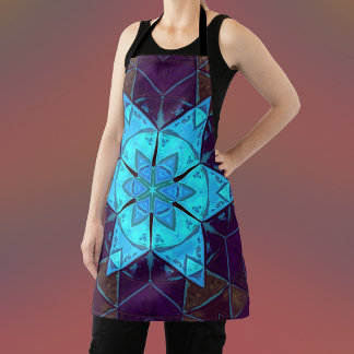 Delantal Mosaico Kaleidoscope Flor azul y púrpura