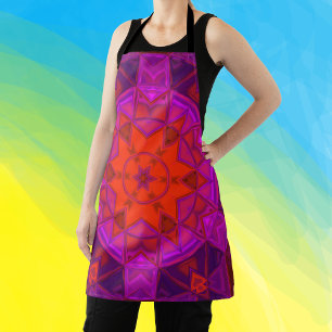 Delantal Mosaico Kaleidoscope Flor morado rosado y rojo