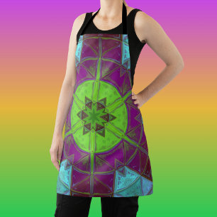 Delantal Mosaico Kaleidoscope Flor morado verde y azul