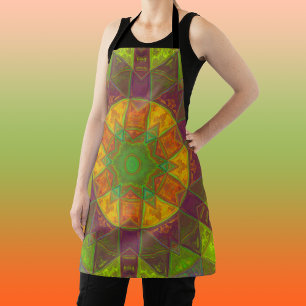 Delantal Mosaico Kaleidoscope Flor morado verde y Naranja