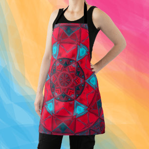 Delantal Mosaico Kaleidoscope Flor Rojo y Azul