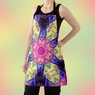 Delantal Mosaico Kaleidoscope Flor rosa amarillo y azul