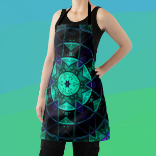 Delantal Mosaico Kaleidoscope Flor Verde azulada negro y az