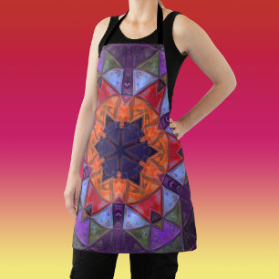 Delantal Mosaico Kaleidoscope Naranja de flores rojo y púrp