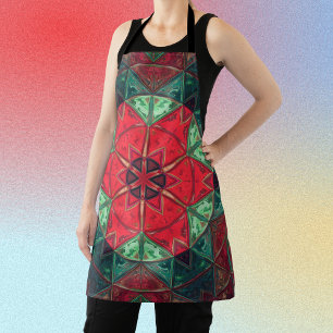 Delantal Mosaico Kaleidoscopio Flor Rojo y Verde azulado