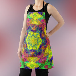 Delantal Mosaico Mandala Flor amarillo azul y verde