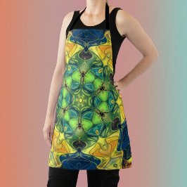 Delantal Mosaico Mandala Flor Amarillo Verde y Azul