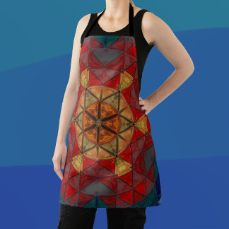 Delantal Mosaico Mandala Flor azul rojo y amarillo