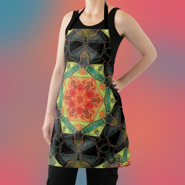 Delantal Mosaico Mandala Flor Rojo Amarillo Verde y Negro (Subido por el creador)