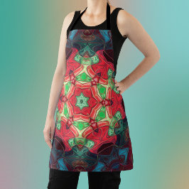 Delantal Mosaico Mandala Flor Rojo Verde azulado y Azul