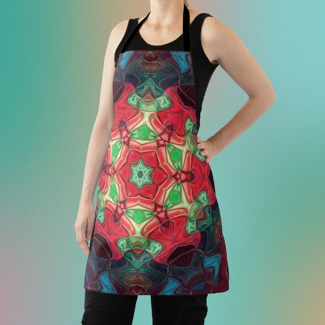 Delantal Mosaico Mandala Flor Rojo Verde azulado y Azul (Subido por el creador)