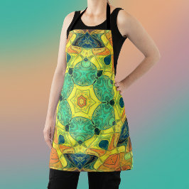 Delantal Mosaico Mandala Flor Verde Amarillo azul y Naranja