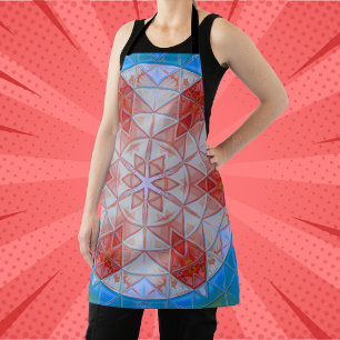 Delantal Mosaico Mandala rojo blanco y azul