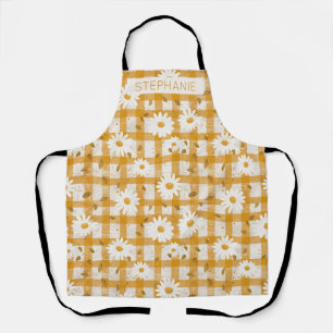 Delantal Mostaza Amarillo Margarita Crema Gingham Granja