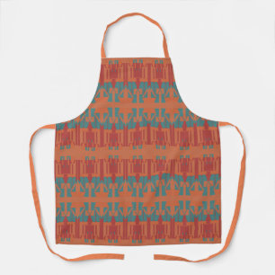 Delantal Motif de filas mediterráneas rojas y turquesas nar