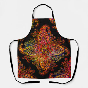 Delantal Motivo de Paisley Multicolor sobre Negro 002