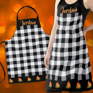 Delantal Motivo y calabazas de Gingham en blanco y negro ot