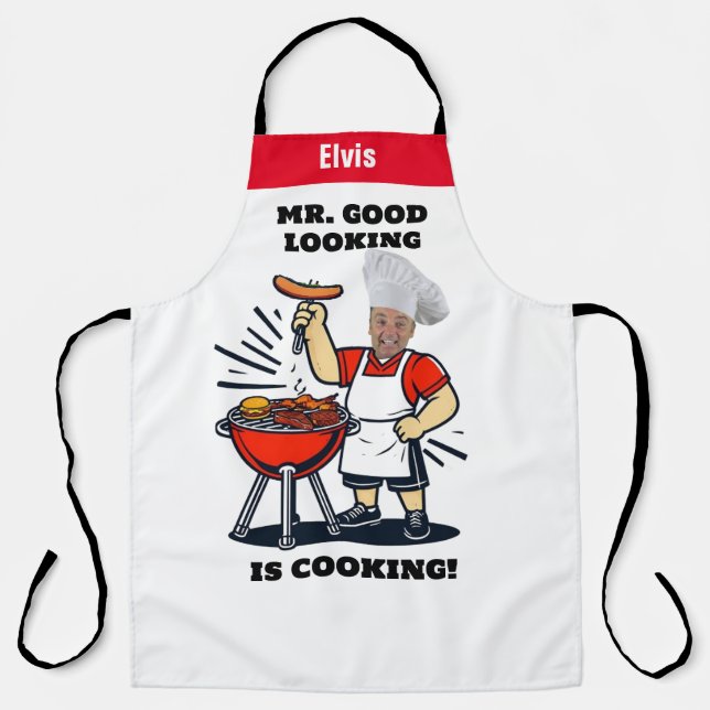 Delantal Mr Good Lookin Is Cookin Apron, Personalized Photo (Anverso)