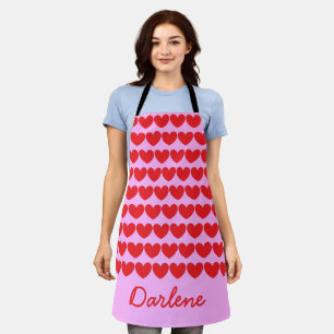 Delantal Muchos Corazones, Lavanda y Rojo