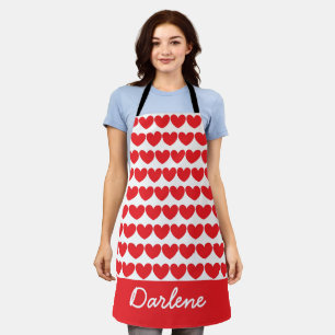 Delantal Muchos Corazones, Rojo y Blanco