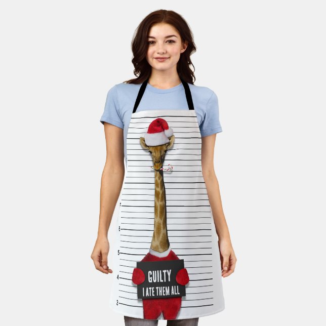 Delantal Mugshot Guilty Funny Giraffe Navidades (Gastado)