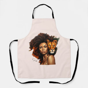 Delantal Mujer afroamericana con león majestuoso