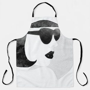 Delantal Mujer con gafas de sol negras. Ilustracion de moda