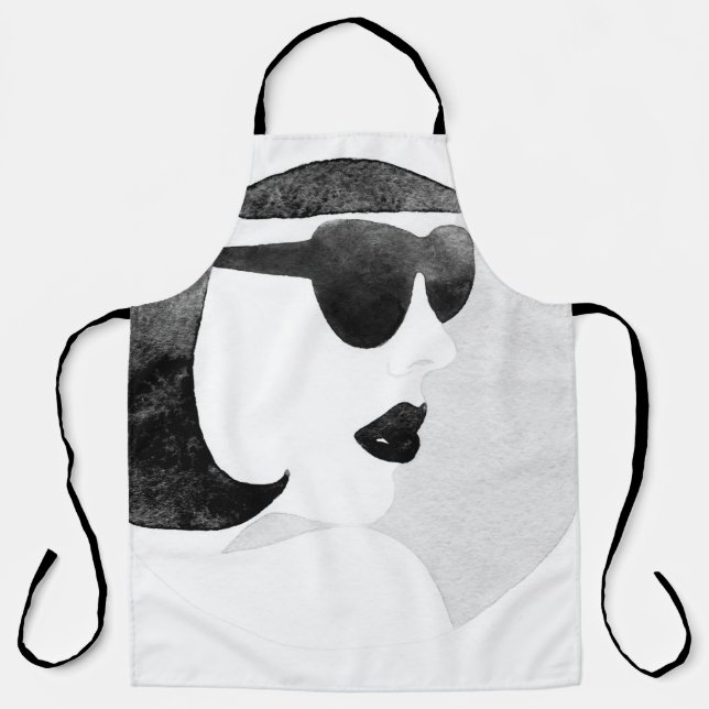 Delantal Mujer con gafas de sol negras. Ilustracion de moda (Anverso)