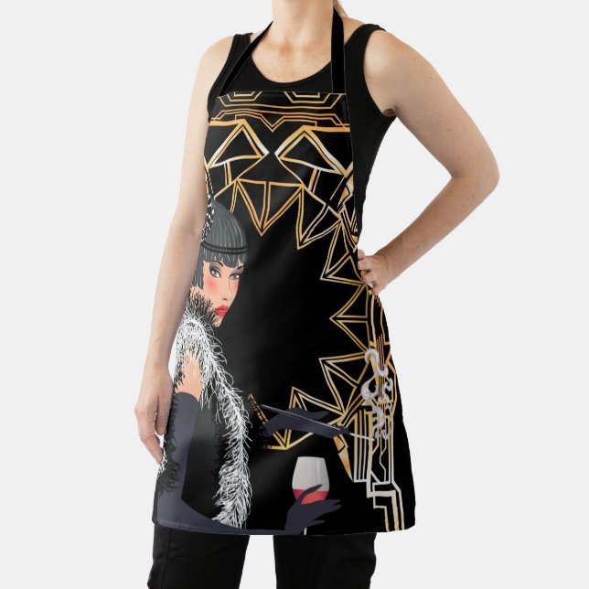 Delantal Mujer de moda retro con vaso de vino  (in situ)