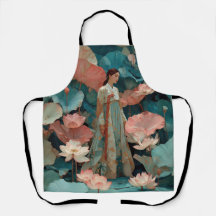Mujer elegante de Hanbok en jardín de loto rosa