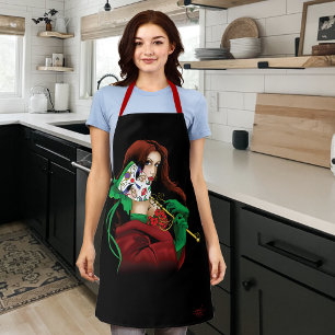 Delantal Mujer Elegante Máscara Veneciana Rojo Verde