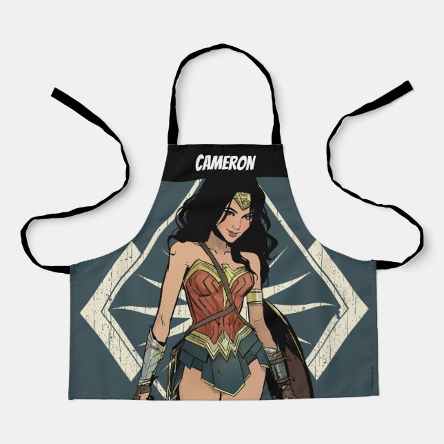 Delantal Mujer Maravilla Con Arte De Cómic De Espadas (Anverso)
