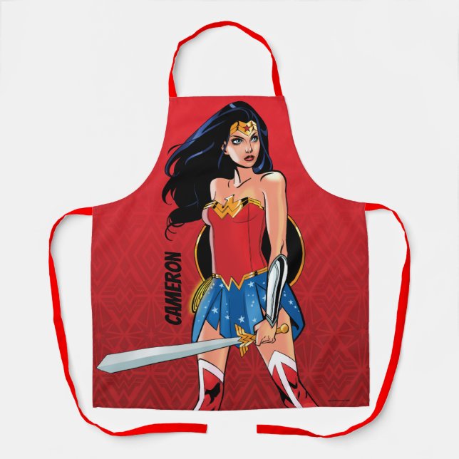 Delantal Mujer Maravilla Con Espada - Feroz (Anverso)