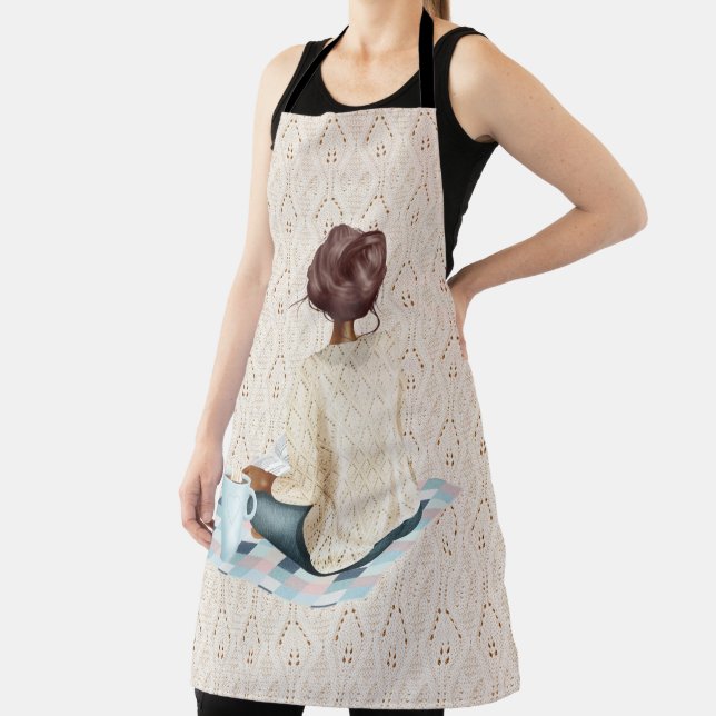 DELANTAL MUJER SENTADA EN BLANKET CON BEBIDAS CALIENTES (in situ)