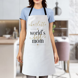 Delantal Mundo Personalizado Negro y Dorado Mejor Mamá del 