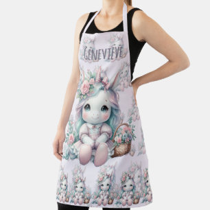 Delantal Muñeca de Unicornio Kawaii Pastel con Cesta de Flo