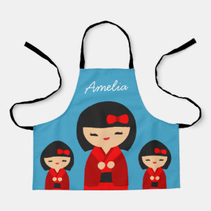 Delantal Muñecas japonesas Cute Red Kokeshi