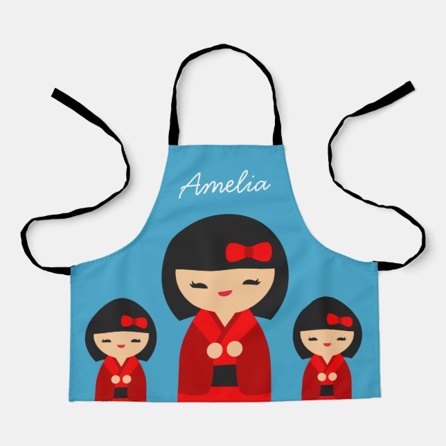 Delantal Muñecas japonesas Cute Red Kokeshi (Anverso)