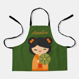 Delantal Muñecas japonesas kokeshi, naranja lindo