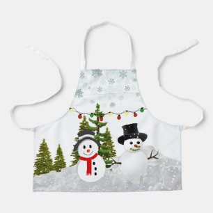 Delantal Muñeco de nieve de Navidad Blanca / Escena de niev