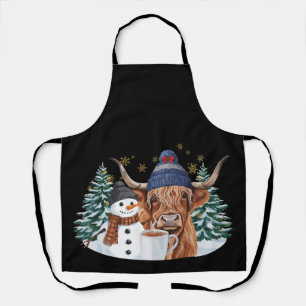 Delantal Muñeco de nieve de vaca de las Highlands Cacao cal