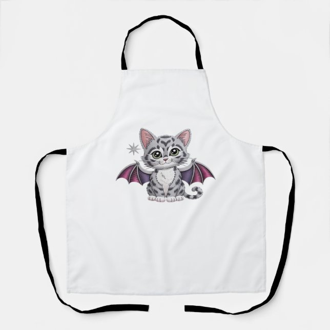 Delantal murciélago de gato bordado camiseta clásica (Anverso)