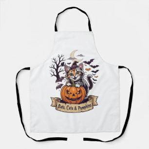 Delantal Murciélagos Gatos Calabazas Halloween Bruja Gato E