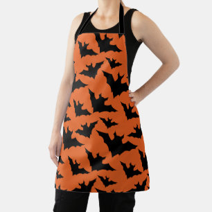 Delantal Murciélagos negros de Halloween naranja patrón esp